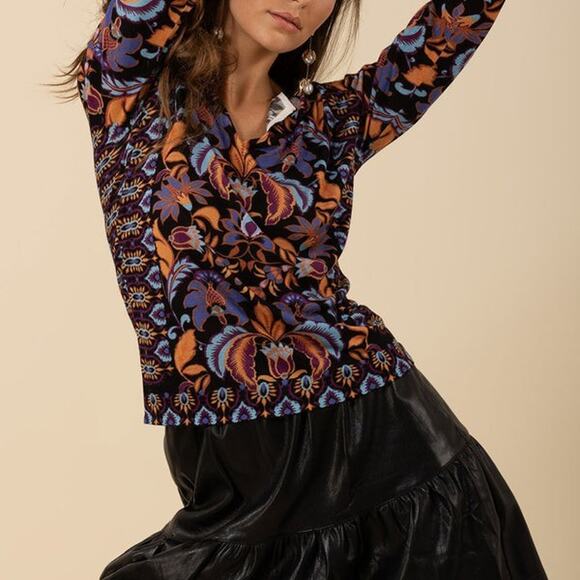 Hale Bob Designer Women's Black Floral V-Neck Monroe Sweater Top XS Super Soft! - Picture 2 of 8